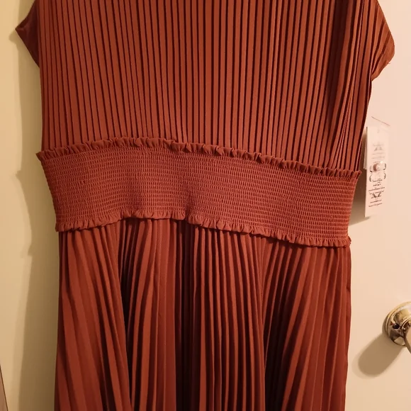 Nanette‎ Lepore Pumpkin Spice Pleated Chiffon Dress Sleeveless Smocked Waisted - Picture 5 of 12